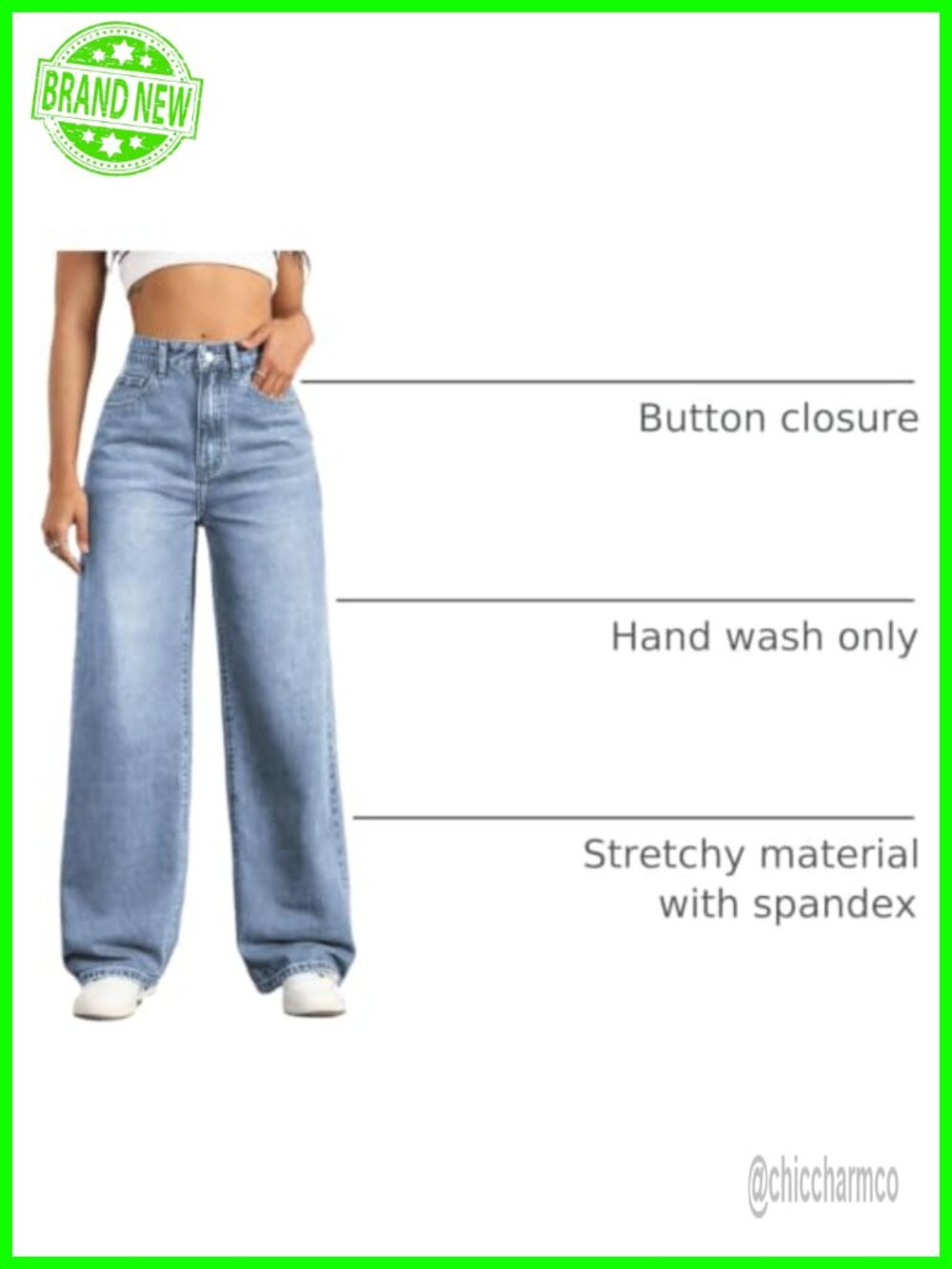 High Waisted Wide Leg Jeans for Women Stretchy Tummy Control Denim Pants - Picture 3 of 6
